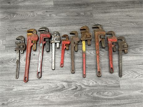 10 HEAVY DUTY WRENCHES - LARGEST IS 18” LONG