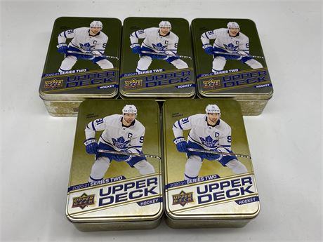 5 NHL TIN BOXES FULL OF CARDS