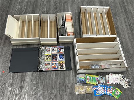MISC CARD BOXES (Empty), MLB STICKERS, HOLOGRAMS, BINDER IF 90s ROOKIES, ETC