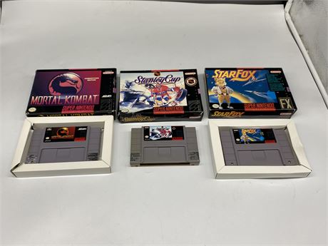 3 SUPER NES GAMES W/BOXES (No instructions)