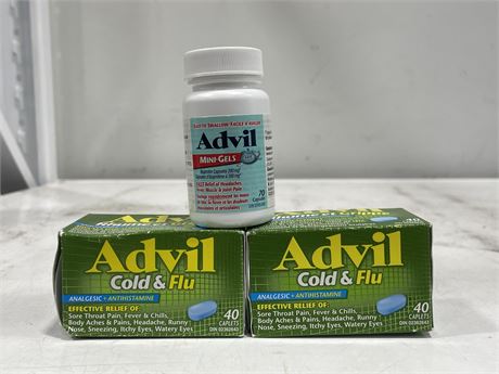 3 NEW BOXES OF ADVIL COLD & FLU TABLETS (EXPIRES 2026/04)