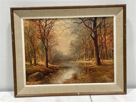 SIGNED FRAMED PRINT ON CANVAS BY ROBERT WOOD (29”x23”)
