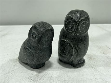 2 CARVED STONE OWLS (5” tall)