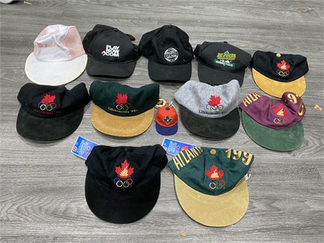 11 VINTAGE HATS - 8 ARE NWT OLYMPIC HATS