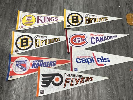 7 SIGNED ORIGINAL NHL PENNANTS (30”)