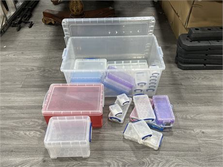 26 “REALLY USEFUL” PLASTIC BOXES - LARGEST IS 26” X 17” X 11”