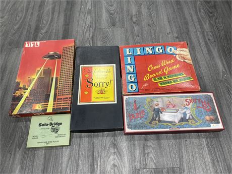 LOT OF VINTAGE GAMES INCL: UFO, LEXICON, SORRY, ETC