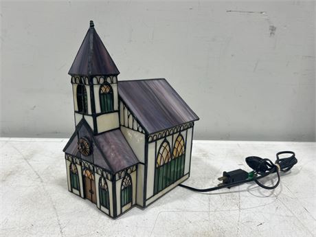 STAINED GLASS CHURCH DESK LAMP - 10.5” X 7”