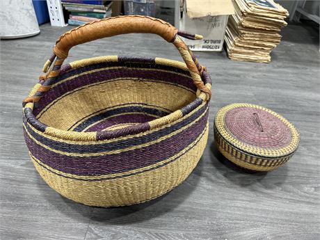 2 WEAVED BASKETS - LARGER IS 18” X 16”