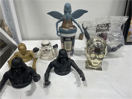 6 STAR WARS MOVIE HOUSE CUP TOPPERS + C3PO HEAD
