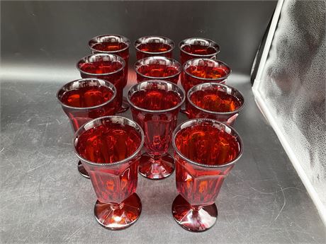 11 RUBY WATER GOBLETS (6.5” TALL)