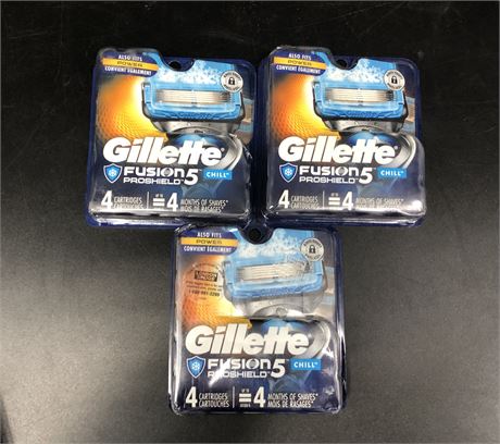 3 GILLETTE FUSION 5 PROSHIELD CHILL 4 PACK CARTRIDGES