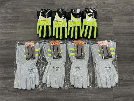 8 PAIRS OF NEW STOUT GLOVES - SIZES L / XL