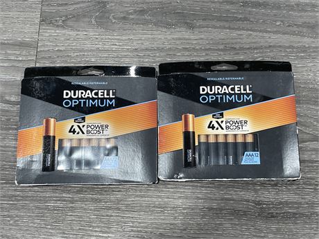 2 NEW PACKAGES OF DURACELL OPTIMUM AAA BATTERIES (12 / PACKAGE 24 TOTAL)