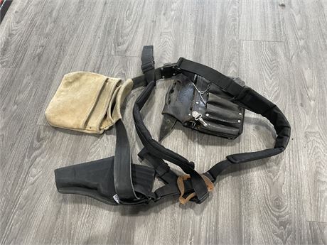 USED GESCAN ELECTRICIAN TOOL BELT W/ KLEIN SHOULDER HARNESS & MIKITA DRILL HOLDE