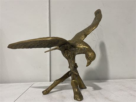 LARGE VINTAGE BRASS EAGLE ON PERCH - 25” LONG X 20” TALL