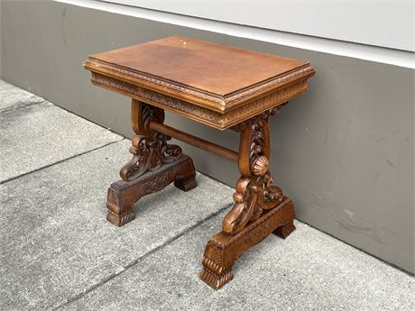 VINTAGE HAND CARVED TABLE - 30”x20”x30”