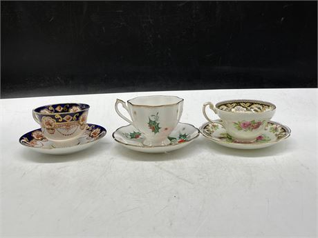 LOT OF 3 QUALITY CUPS & SAUCERS