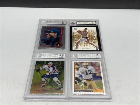 4 ASSORTED GRADED SPORTS CARDS - SOME ROOKIES, ONE NUMBERED