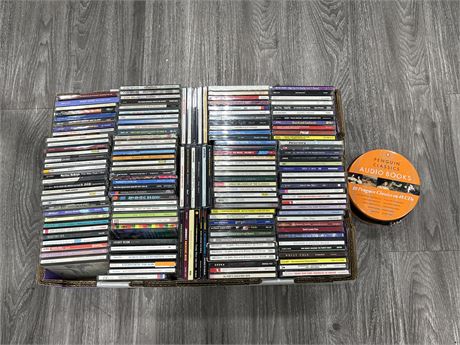 FLAT FULL OF CDS - SOME SEALED + 45 CD AUDIO BOOK SET