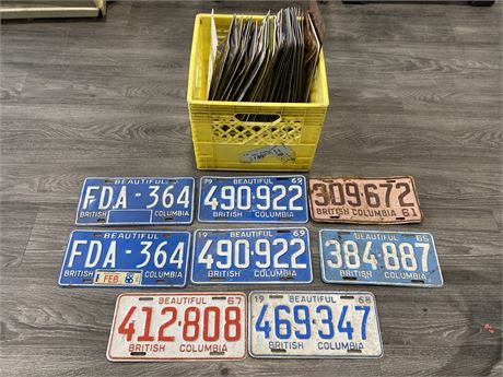 CRATE OF BC VINTAGE LICENSE PLATES