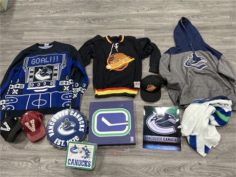 LOT OF CANUCKS CLOTHING / COLLECTABLES