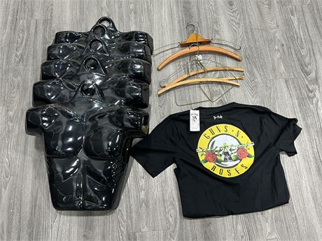 NEW GUNS N ROSES T-SHIRT, VINTAGE CLOTHING HANGERS & CLOTHING MOULDS