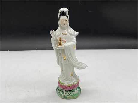 EARLY ASIAN PORCELAIN FIGURINE STAMPED/SIGNED ON BOTTOM (9”)
