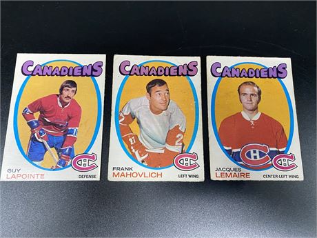MAHOVLICH, LEMAIRE, LAPOINTE 1971 CARDS (slight residue on back)