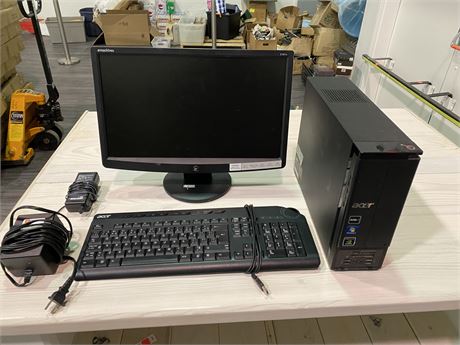 MONITOR, PC, KEYBOARD, ADAPTER, POWER SUPPLY (monitor & pc missing chords)