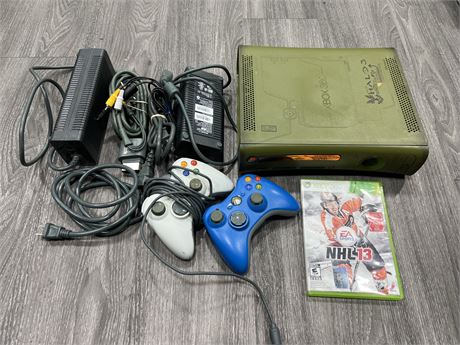 XBOX 360 W/GAME, CONTROLLERS, ETC - UNTESTED