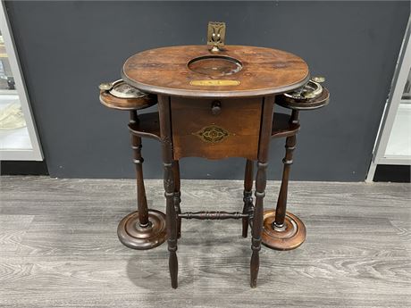 ANTIQUE SMOKERS SIDE TABLE W/2 REMOVABLE ASHTRAY STANDS 24”x18” MADE IN ITALY