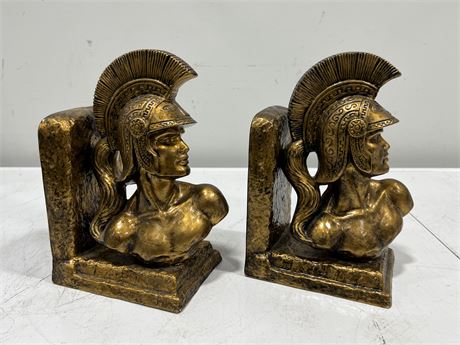 SIGNED 1977 HEAVY ROMAN STYLE BOOKENDS (10” tall)