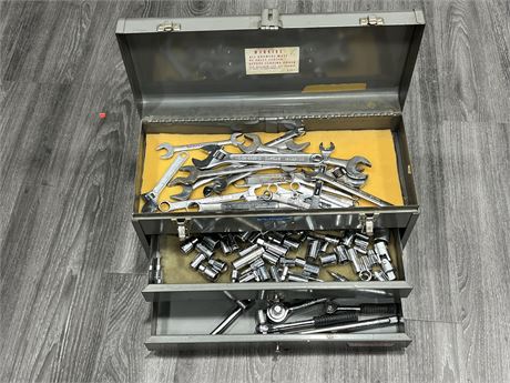 TOOL BOX OF WRENCHES, SOCKETS, ETC