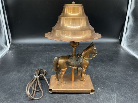 MCM VINTAGE COPPER HORSE LAMP (1FT TALL)