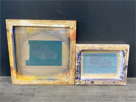 VINTAGE PRE-BURNED SILK SCREEN FRAMES-ESSEX IS A SUPER-SIX (LARGEST IS 17”X17”)