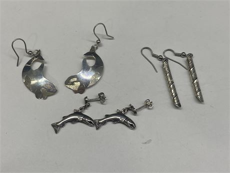 3 PAIRS OF 925 STERLING FIRST NATIONS EARRINGS