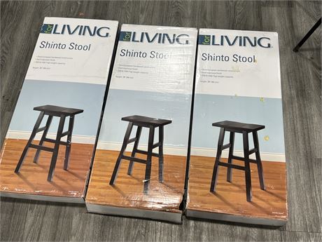 3 SHINTO WOODEN STOOLS IN BOX