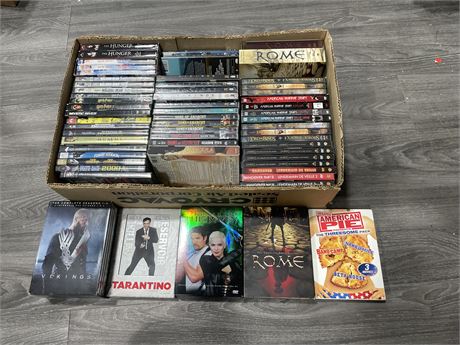 FLAT OF 60+ DVD’S FEW SEALED (MOST ARE GOOD CONDITION)
