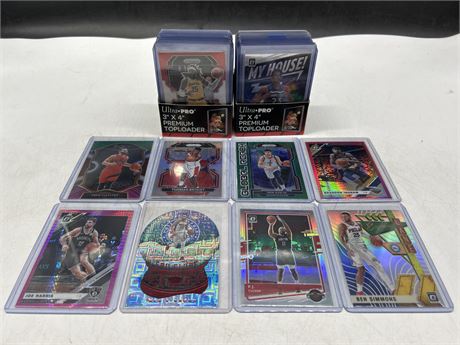 APPROX 50 PRIZM NBA INSERT CARDS & PARALLELS - ALL IN TOPLOADERS