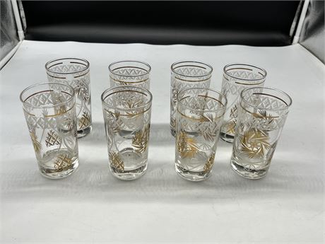 8 VINTAGE MCM ENGRAVED GLASSES
