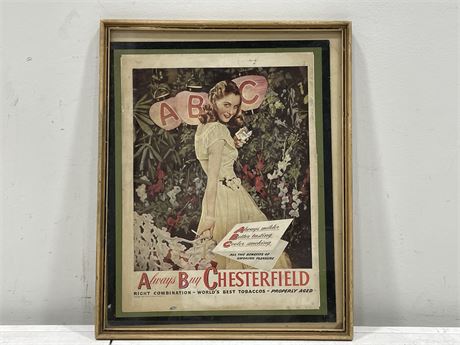 1946 CHESTERFIELD TOBACCO ADVERTISING FRAMED - 17” X 13.5”