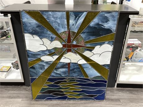BEAUTIFUL LARGE VINTAGE STAINED GLASS PIECE - HAS SOME CRACKS - 42”x35”