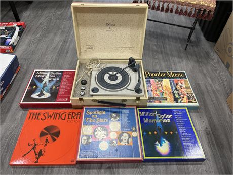 50’S SILVERTONE RECORD PLAYER (UNTESTED) + ASSORTED BOX SETS - CONDITION VARIES