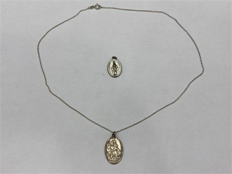 STERLING ST. CHRISTOPHER NECKLACE + VIRGIN MARY MEDAL