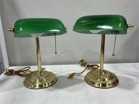 2 VINTAGE BANKERS LAMPS - 14” TALL