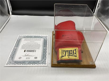 RARE BOXING GLOVE SIGNED BY MUHAMMAD ALI (Also added ‘aka Cassius Clay’)