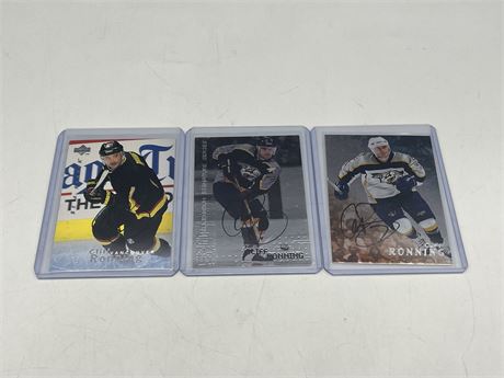 3 CLIFF RONNING CERTIFIED AUTOGRAPH CARDS