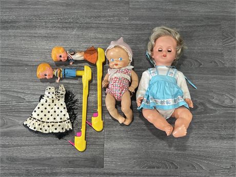 SMALL LOT OF VINTAGE DOLLS - LARGEST IS 15”