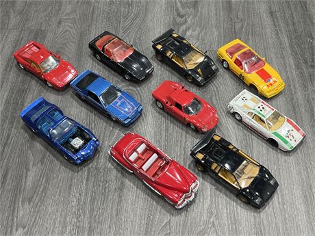 (10) 1:24 SCALE DIECAST CARS - SOME MISSING PARTS